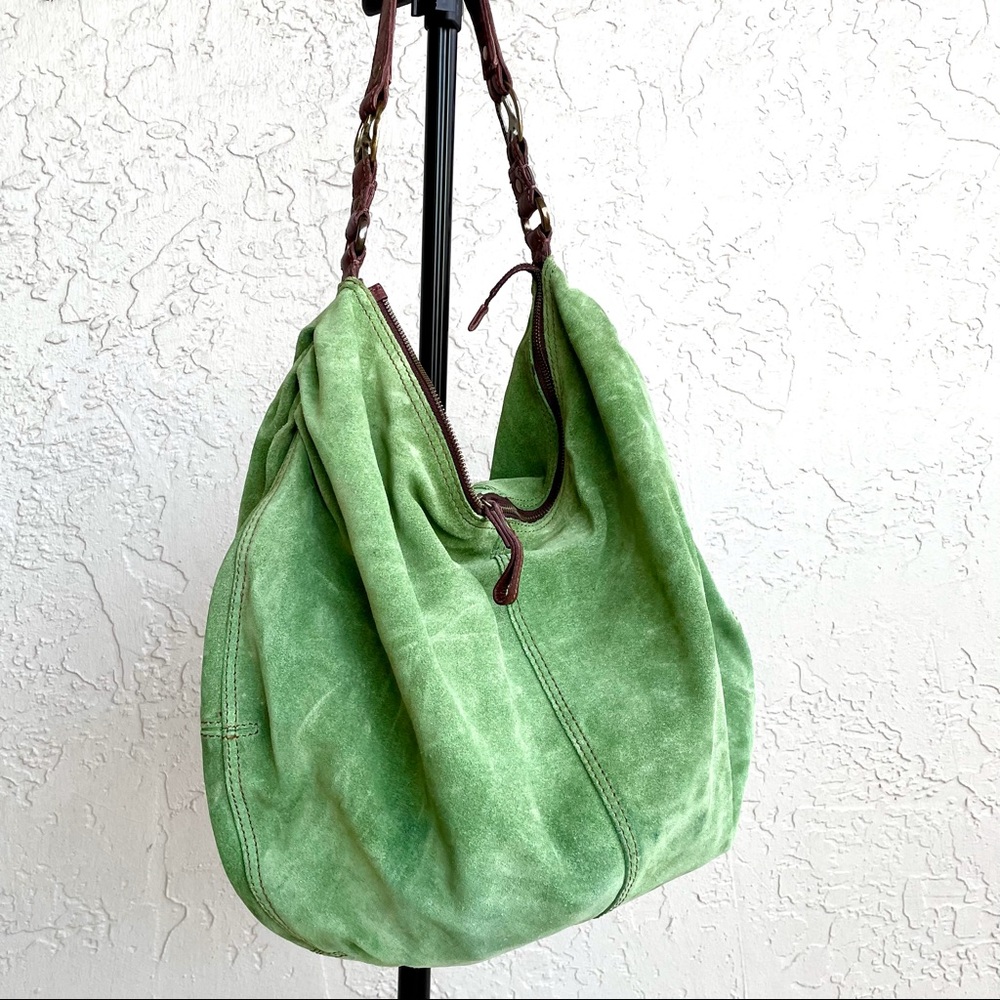 Suede leather large green hobo